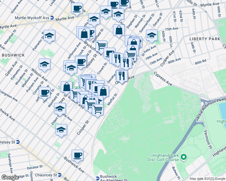 map of restaurants, bars, coffee shops, grocery stores, and more near in 