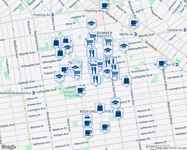 map of restaurants, bars, coffee shops, grocery stores, and more near in Brooklyn