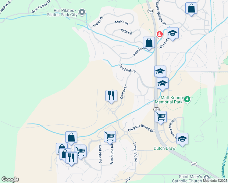map of restaurants, bars, coffee shops, grocery stores, and more near 4264 Willow Draw Road in Park City