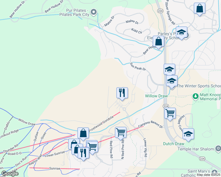 map of restaurants, bars, coffee shops, grocery stores, and more near 4212 Fairway Lane in Park City