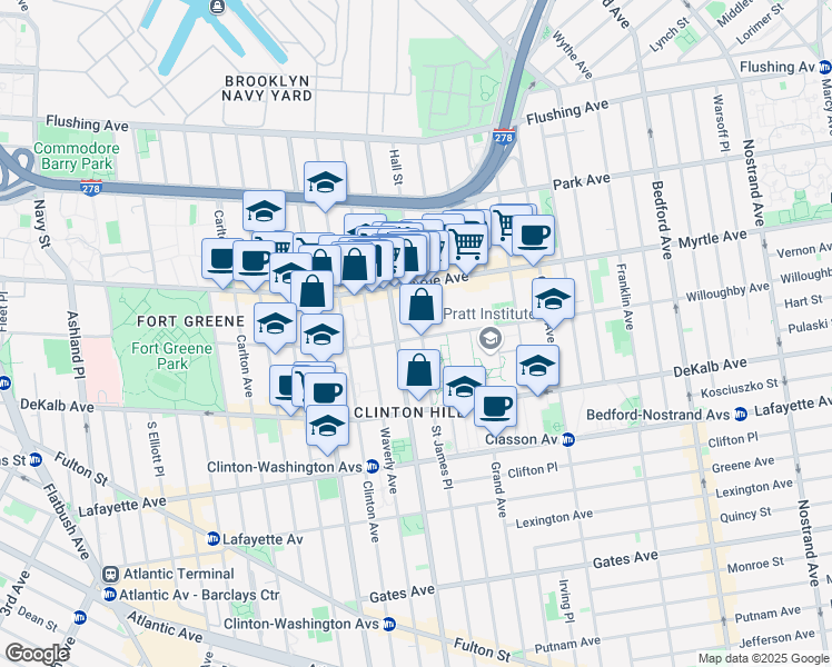 map of restaurants, bars, coffee shops, grocery stores, and more near in Brooklyn