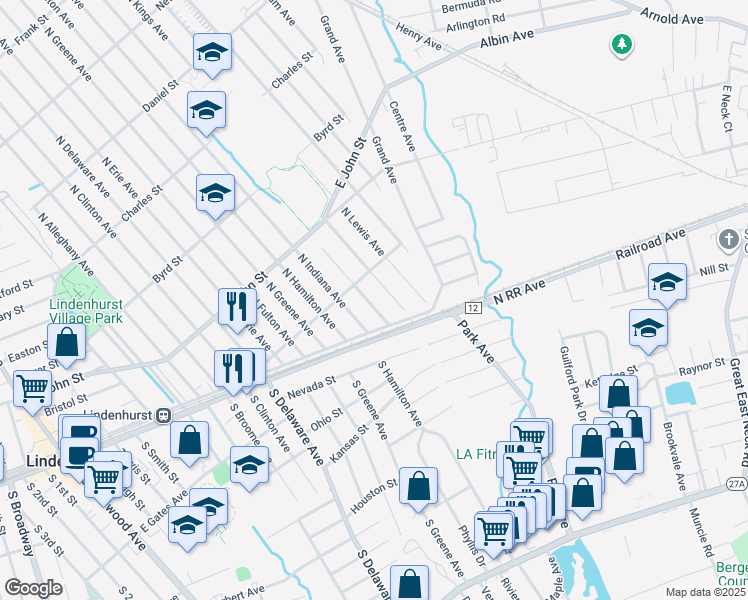 map of restaurants, bars, coffee shops, grocery stores, and more near 48 North Jefferson Avenue in Lindenhurst