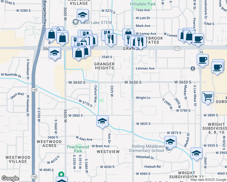 map of restaurants, bars, coffee shops, grocery stores, and more near 3693 3325 West in West Valley City