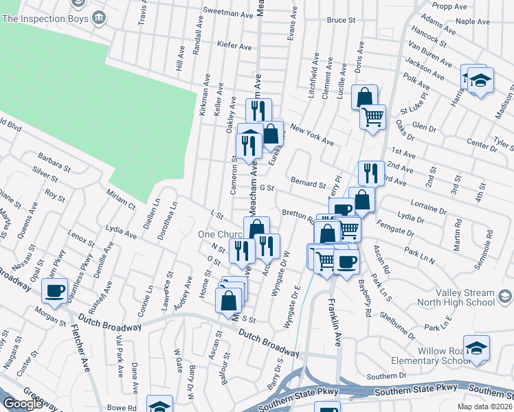 map of restaurants, bars, coffee shops, grocery stores, and more near 578 Rye Court in Valley Stream