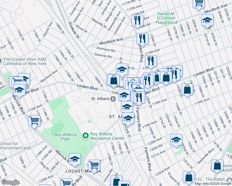 map of restaurants, bars, coffee shops, grocery stores, and more near in Queens
