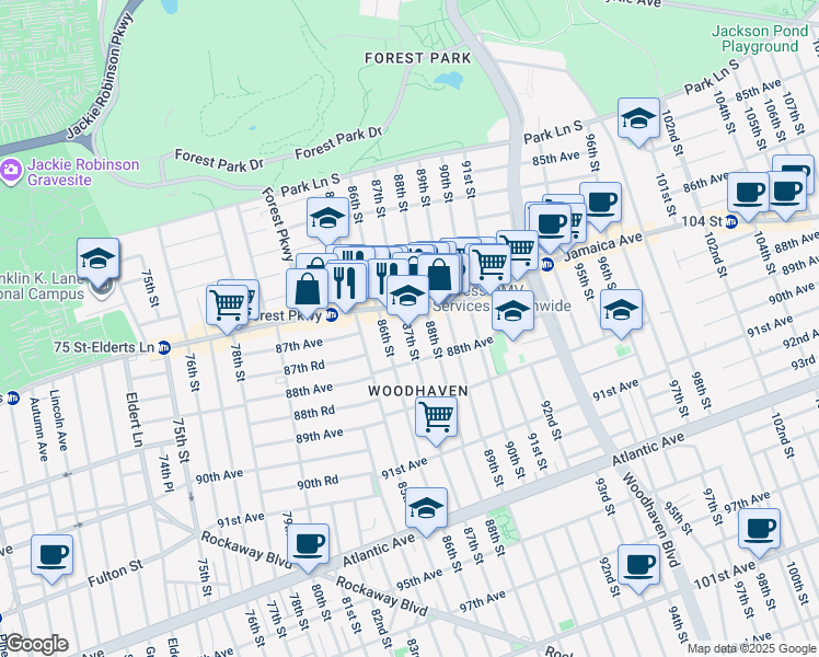 map of restaurants, bars, coffee shops, grocery stores, and more near in Queens