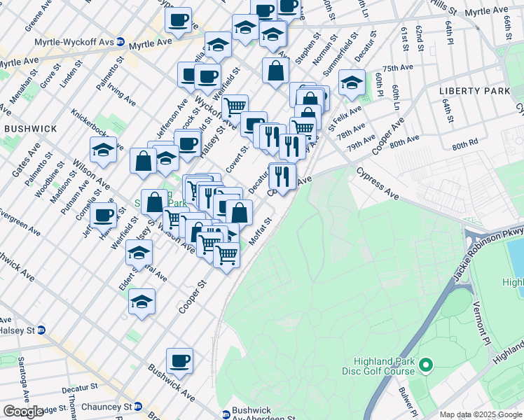 map of restaurants, bars, coffee shops, grocery stores, and more near in 