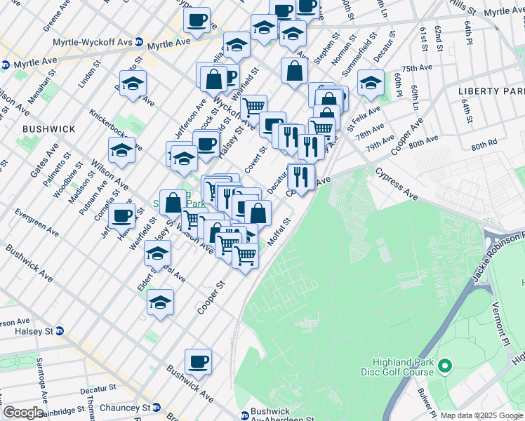 map of restaurants, bars, coffee shops, grocery stores, and more near in 