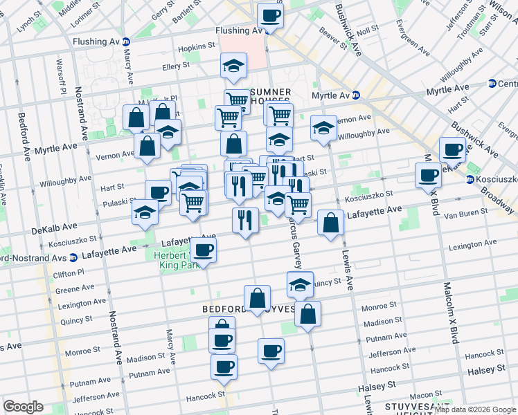 map of restaurants, bars, coffee shops, grocery stores, and more near in Brooklyn