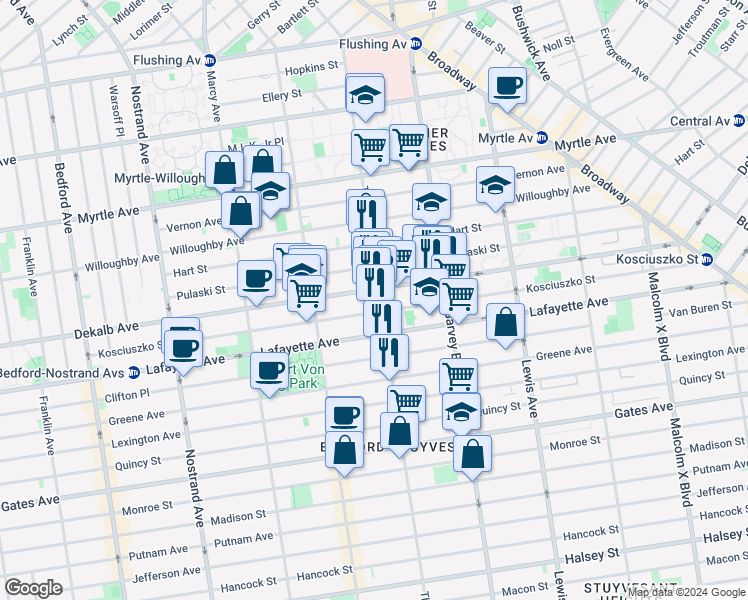 map of restaurants, bars, coffee shops, grocery stores, and more near in Brooklyn