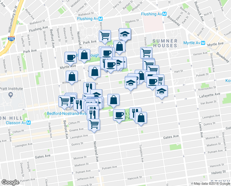 map of restaurants, bars, coffee shops, grocery stores, and more near in Brooklyn