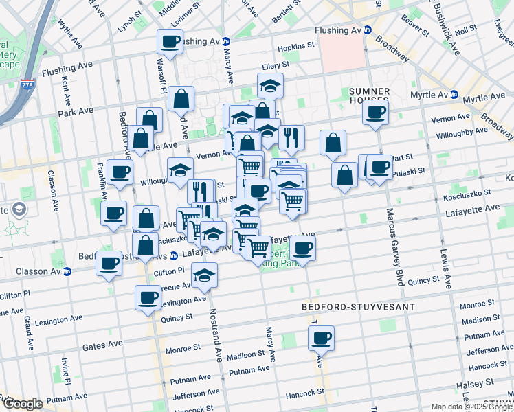 map of restaurants, bars, coffee shops, grocery stores, and more near in Brooklyn