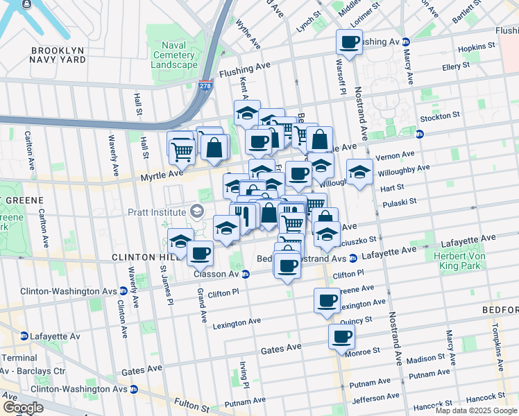 map of restaurants, bars, coffee shops, grocery stores, and more near in Brooklyn