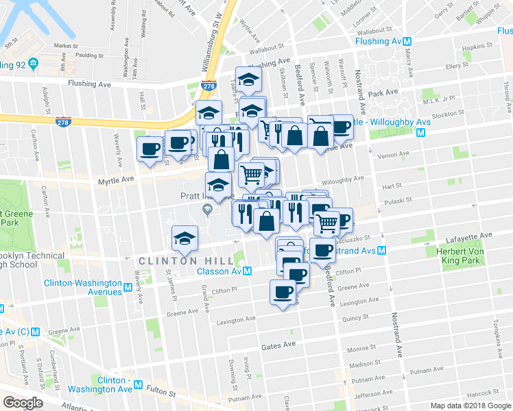 map of restaurants, bars, coffee shops, grocery stores, and more near 944 Kent Avenue in Brooklyn