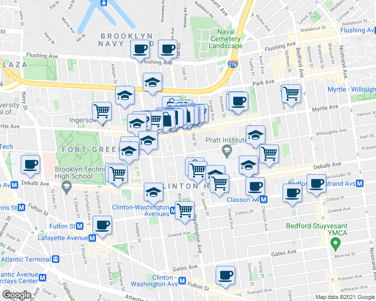 map of restaurants, bars, coffee shops, grocery stores, and more near in Brooklyn