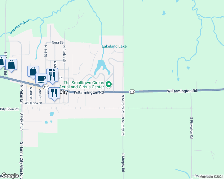 map of restaurants, bars, coffee shops, grocery stores, and more near 301-303 N Carole St in Hanna City