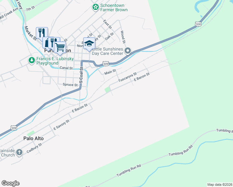 map of restaurants, bars, coffee shops, grocery stores, and more near 1 Taylor Street in Pottsville