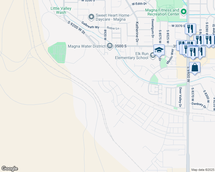 map of restaurants, bars, coffee shops, grocery stores, and more near 3684 South Alluvial Drive in Magna