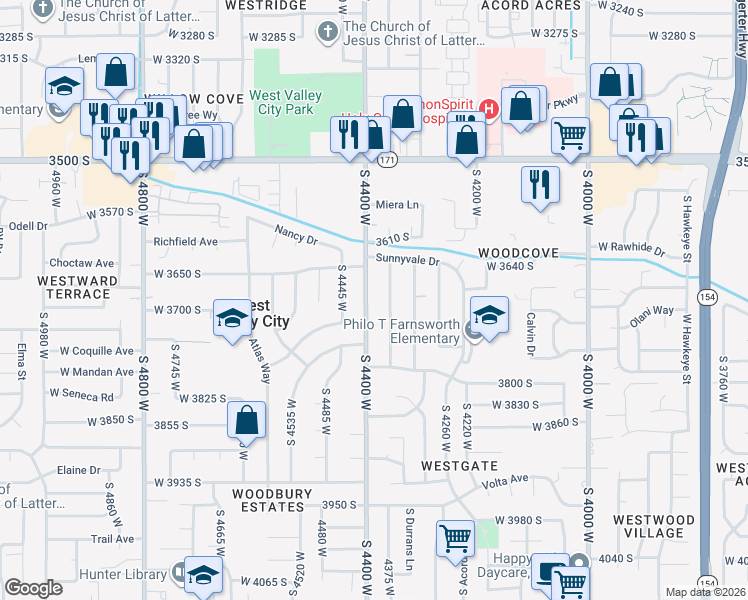 map of restaurants, bars, coffee shops, grocery stores, and more near 3689 S 4400 W in West Valley City