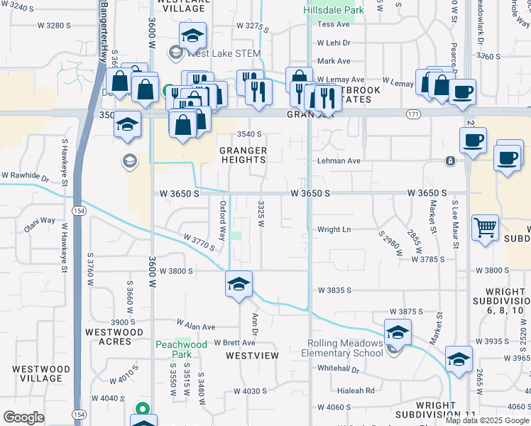 map of restaurants, bars, coffee shops, grocery stores, and more near 3687 South 3325 West Street in West Valley City