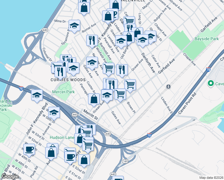 map of restaurants, bars, coffee shops, grocery stores, and more near in Jersey City