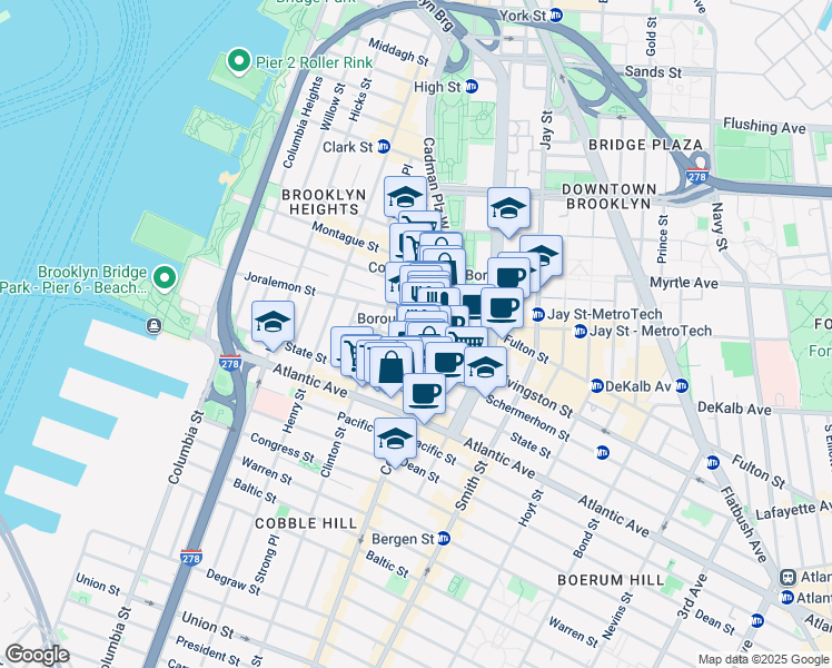 map of restaurants, bars, coffee shops, grocery stores, and more near 59 Livingston Street in Brooklyn