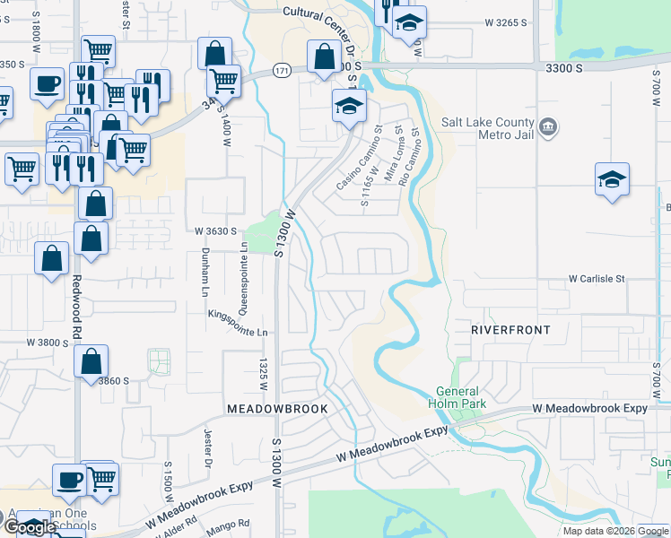 map of restaurants, bars, coffee shops, grocery stores, and more near South 1210 West in West Valley City
