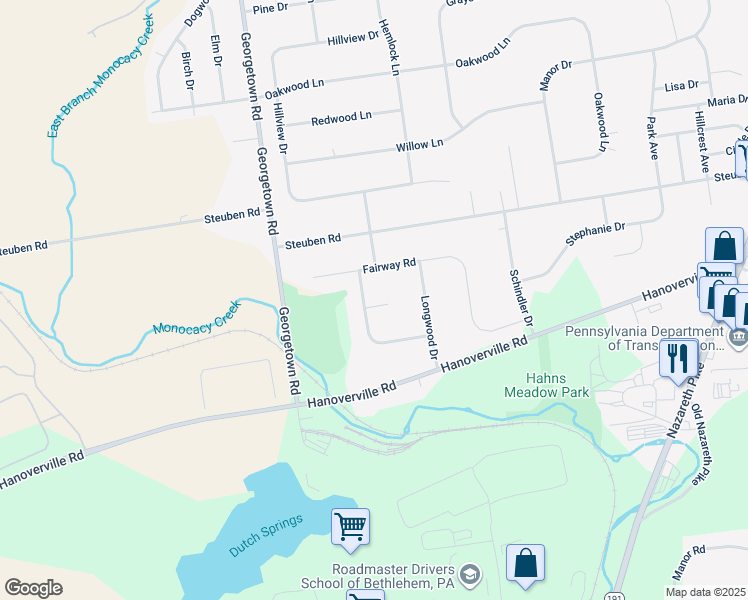 map of restaurants, bars, coffee shops, grocery stores, and more near 4642 Southgate Circle in Bethlehem