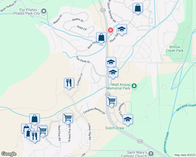 map of restaurants, bars, coffee shops, grocery stores, and more near 4059 Flanders Way in Park City