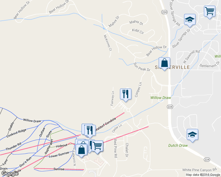 map of restaurants, bars, coffee shops, grocery stores, and more near 4221 Fairway Lane in Park City