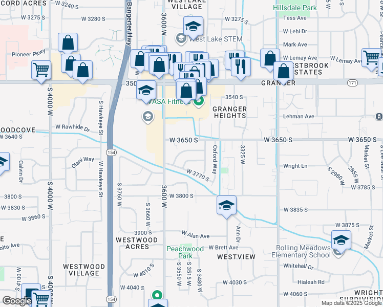 map of restaurants, bars, coffee shops, grocery stores, and more near 3503 West Cambridge Drive in West Valley City