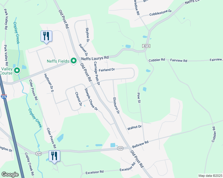 map of restaurants, bars, coffee shops, grocery stores, and more near 5222 Elmhurst Drive in Schnecksville