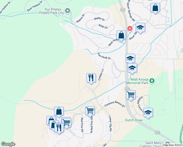 map of restaurants, bars, coffee shops, grocery stores, and more near 4264 Willow Draw Road in Park City