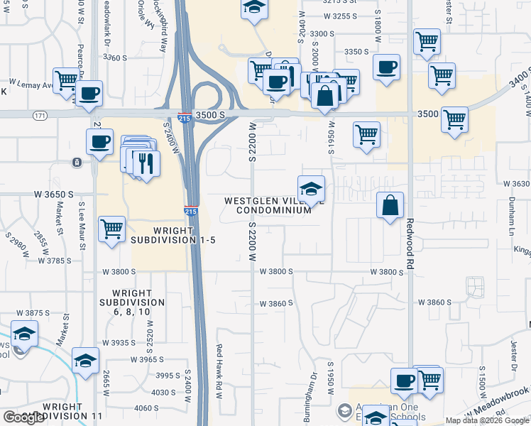 map of restaurants, bars, coffee shops, grocery stores, and more near 3677 2200 West in West Valley City