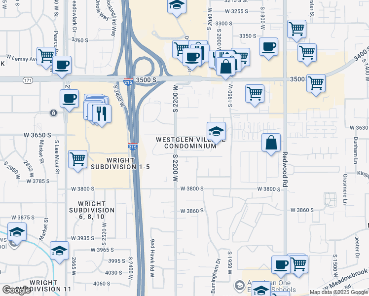 map of restaurants, bars, coffee shops, grocery stores, and more near 3677 South 2200 West in West Valley City
