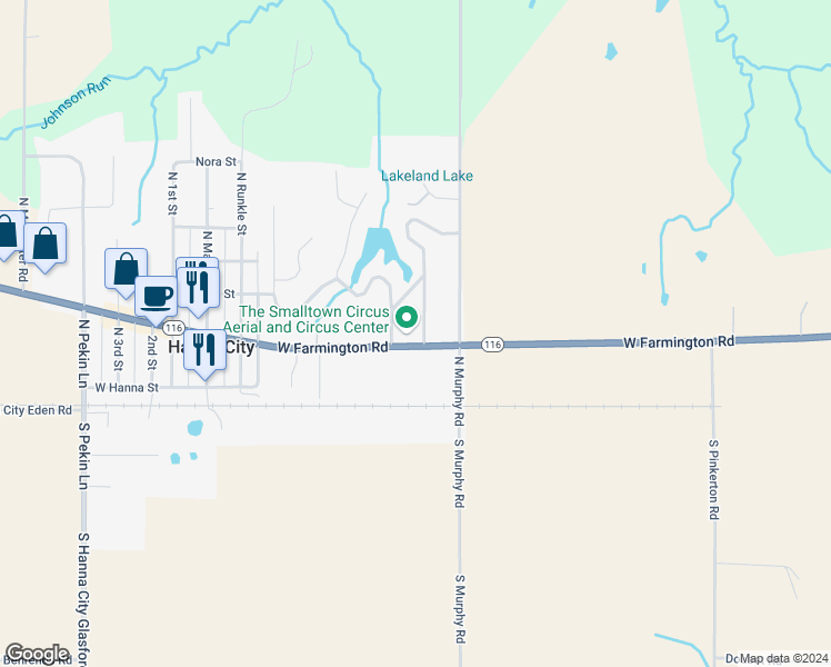 map of restaurants, bars, coffee shops, grocery stores, and more near 301 North Carole Avenue in Hanna City