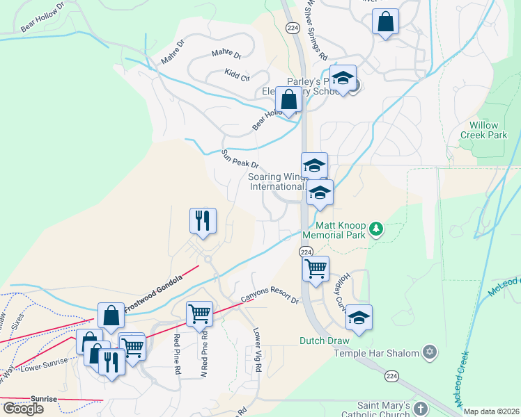 map of restaurants, bars, coffee shops, grocery stores, and more near 4071 Worthington Drive in Park City