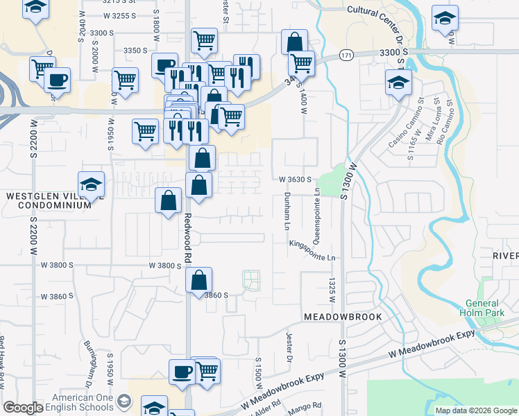 map of restaurants, bars, coffee shops, grocery stores, and more near 3693 Crespi Court in West Valley City