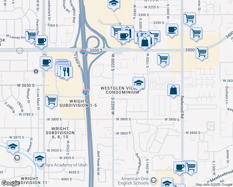 map of restaurants, bars, coffee shops, grocery stores, and more near 3689 South 2200 West in West Valley City