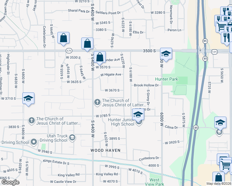 map of restaurants, bars, coffee shops, grocery stores, and more near 6282 West 3705 South in West Valley City