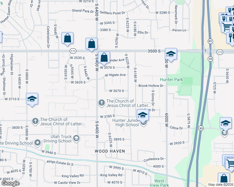 map of restaurants, bars, coffee shops, grocery stores, and more near 6282 West 3705 South in West Valley City