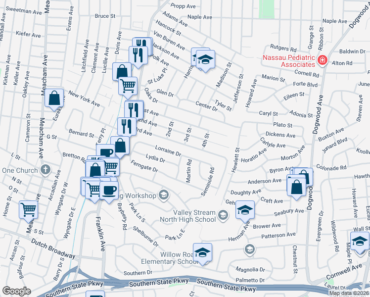 map of restaurants, bars, coffee shops, grocery stores, and more near 927 3rd Avenue in Franklin Square