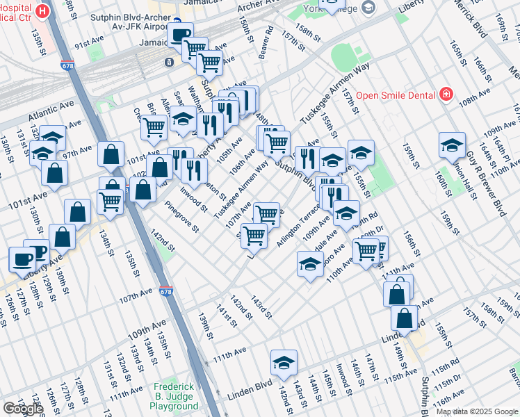 map of restaurants, bars, coffee shops, grocery stores, and more near 145-55 Shore Avenue in Queens
