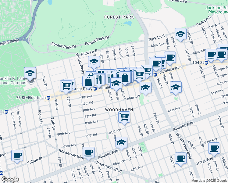 map of restaurants, bars, coffee shops, grocery stores, and more near in Queens