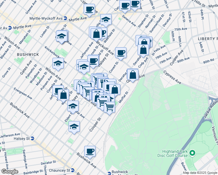 map of restaurants, bars, coffee shops, grocery stores, and more near in Brooklyn