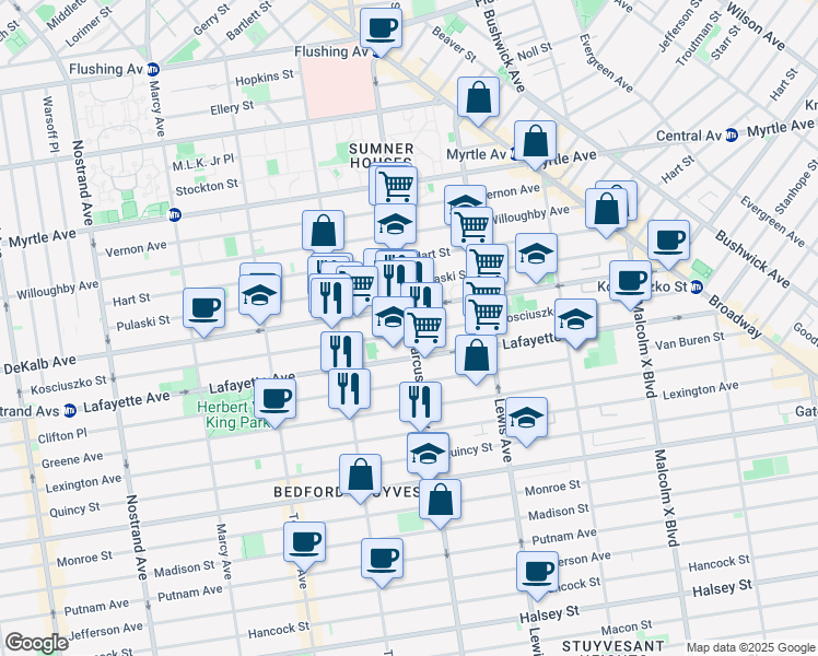 map of restaurants, bars, coffee shops, grocery stores, and more near in Brooklyn
