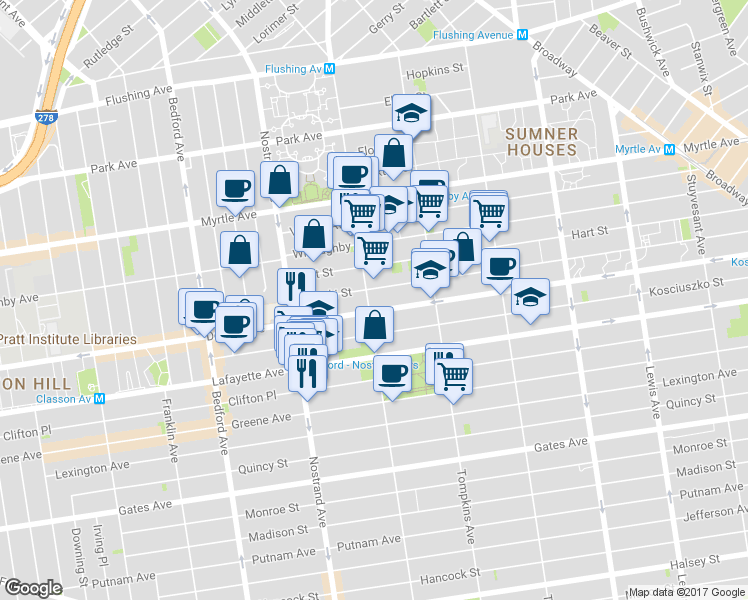 map of restaurants, bars, coffee shops, grocery stores, and more near in Brooklyn