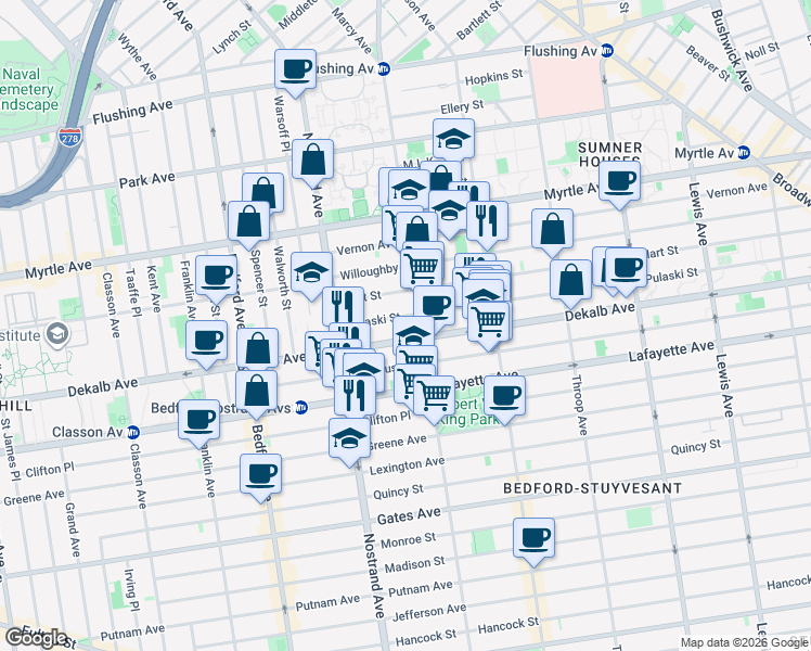 map of restaurants, bars, coffee shops, grocery stores, and more near in Brooklyn