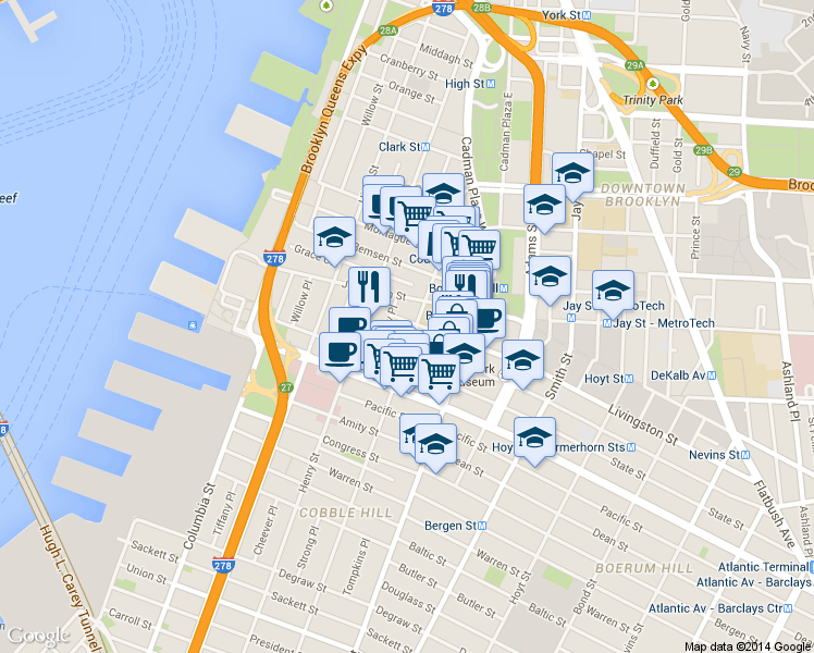 map of restaurants, bars, coffee shops, grocery stores, and more near in Brooklyn