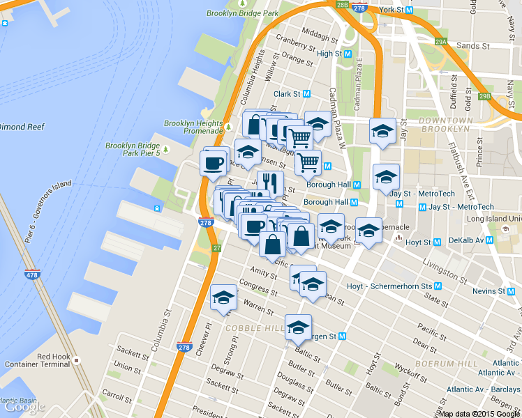 map of restaurants, bars, coffee shops, grocery stores, and more near 41 Garden Place in Brooklyn